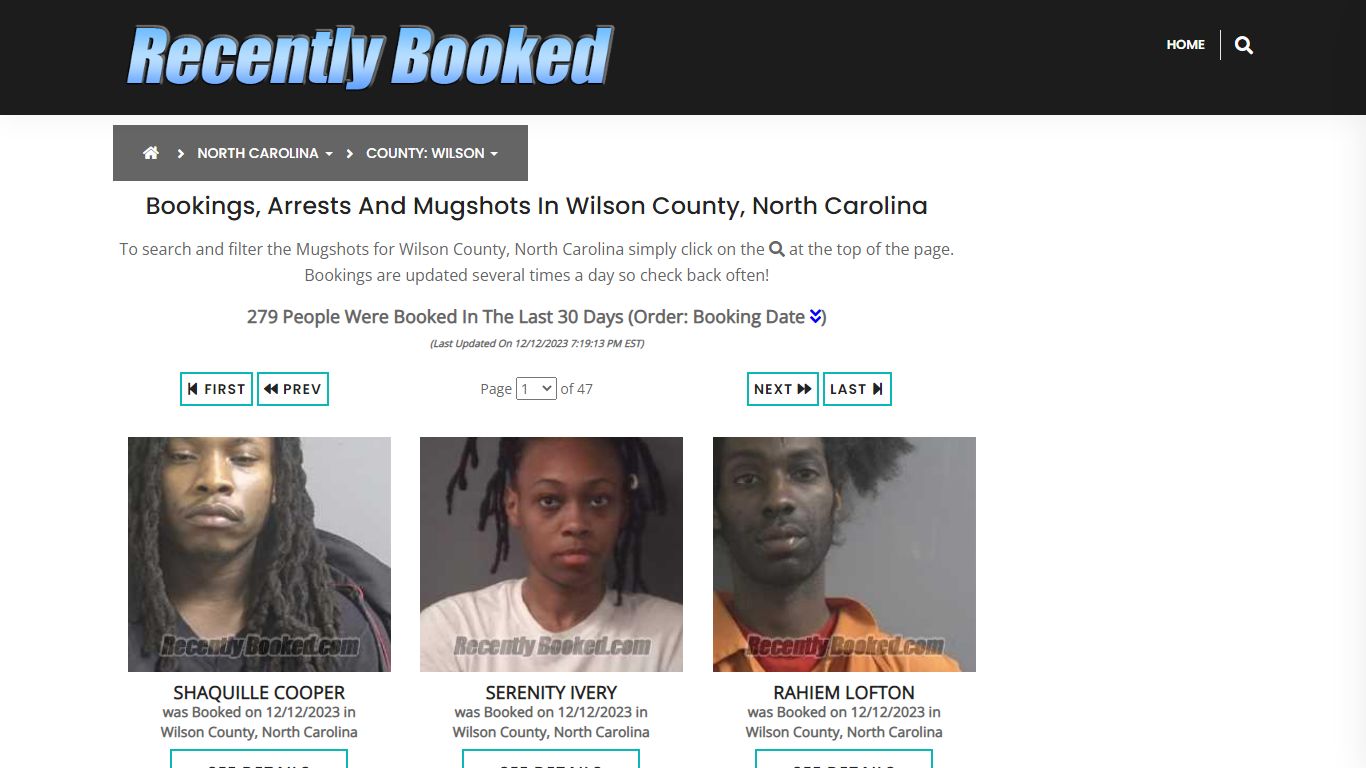 Bookings, Arrests and Mugshots in Wilson County, North Carolina